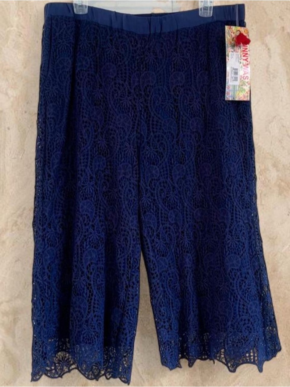 Johnny Was 4 Love & Liberty Crochet Wide Leg Pants in Navy Blue